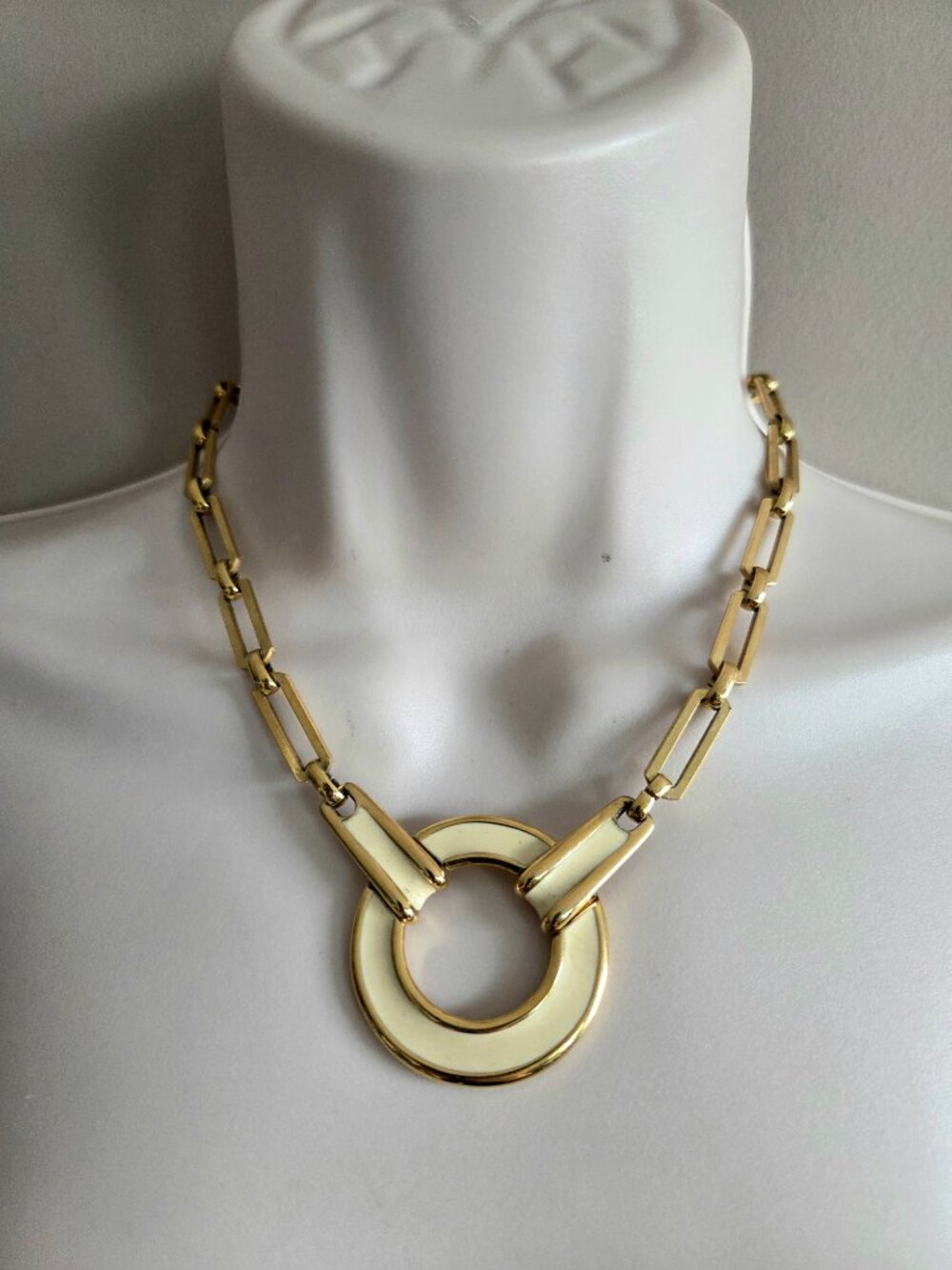Vintage Monet Gold Tone Enamel Geometric Necklace Choker Signed